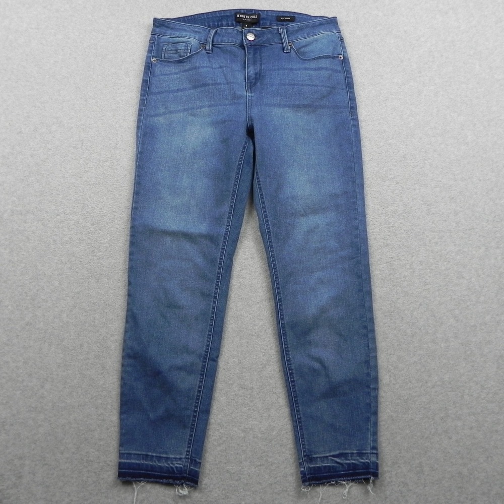 Kenneth Cole Jeans Womens 8 Jess Skinny Ankle Frayed Hem Stretch Flex Denim Blue